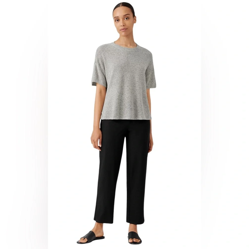 Eileen Fisher Black Straight Pant with Stretch Elastic Waistband Womens Size XS - Picture 3 of 12